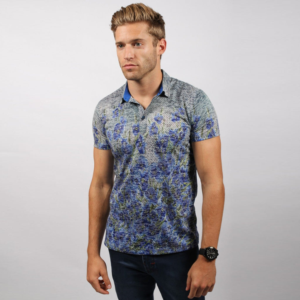 Navy Print Polo Shirt Polos EightX   