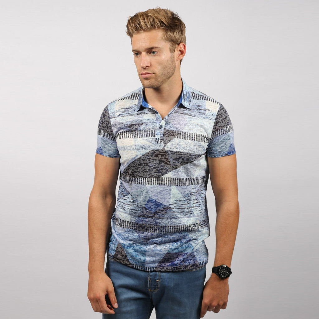 Blue Abstract Print Polo Shirt Polos EightX   