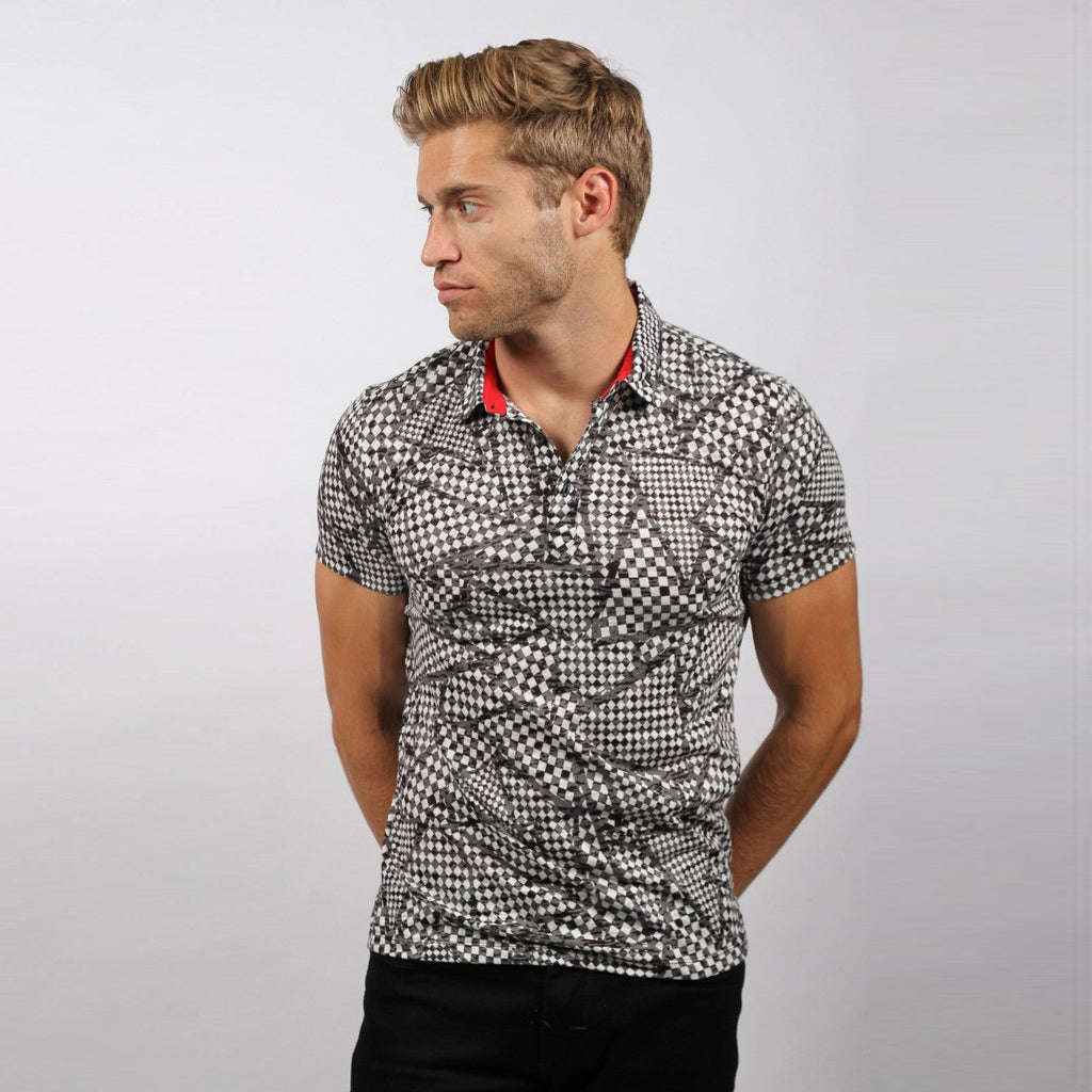 Black Geo Print Polo Shirt Polos EightX   