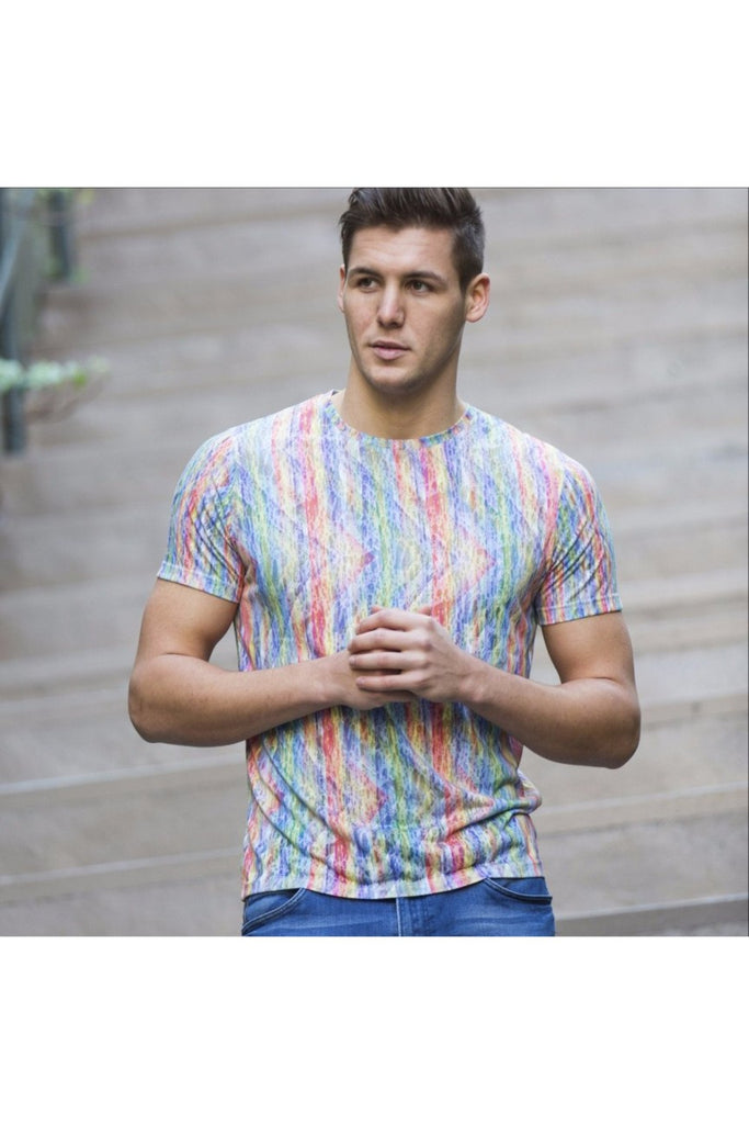 Multi Color ZigZag Stripe Print T-Shirt All Over Print T-Shirts EightX   