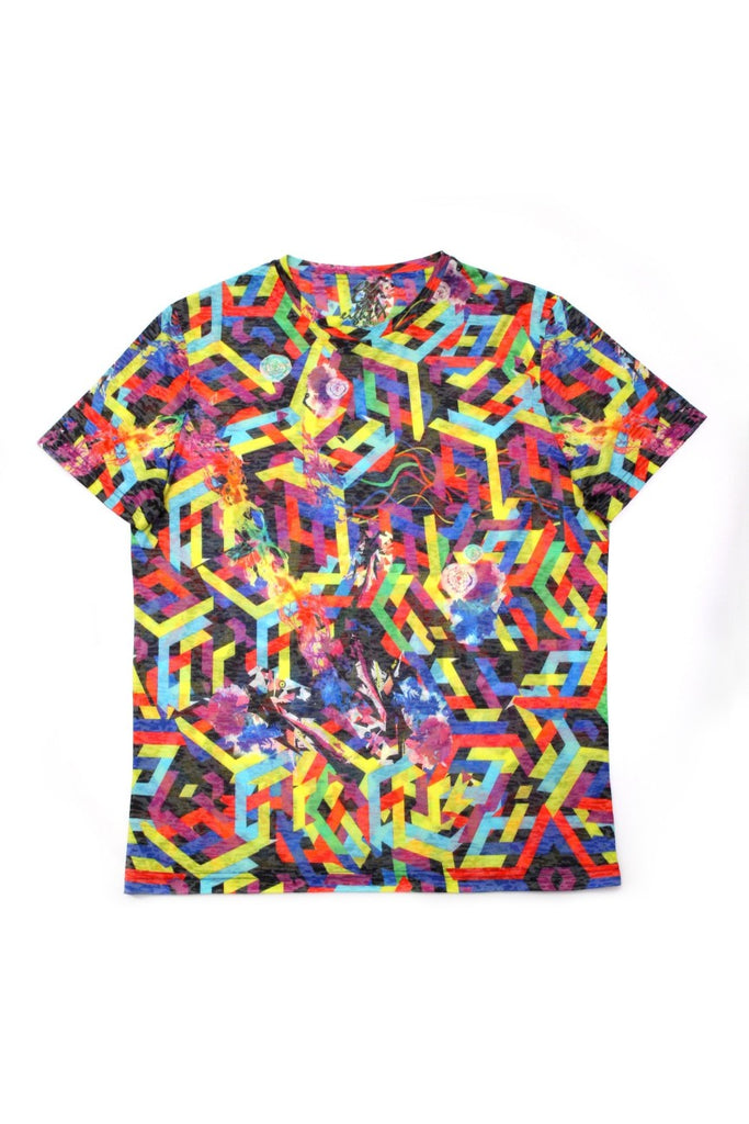 Multi Color Geo Lines Print T-Shirt All Over Print T-Shirts EightX   
