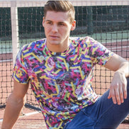 Multi Color Geo Lines Print T-Shirt All Over Print T-Shirts EightX   
