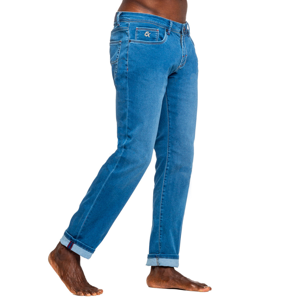 Blue Super Stretch Slim Fit Jeans - 32" Length Jeans Eight-X   