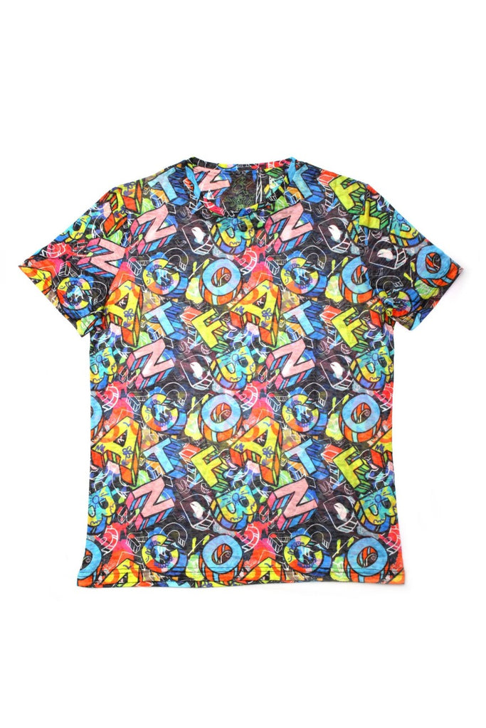 Multi Color Letters Print T-Shirt All Over Print T-Shirts EightX   