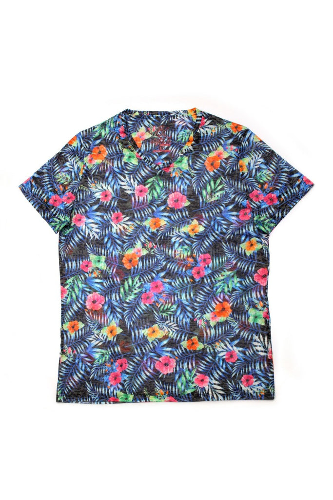 Color Floral Print V-Neck T-Shirt All Over Print T-Shirts EightX   