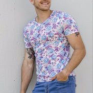 Light Floral Print V-Neck T-Shirt All Over Print T-Shirts EightX   