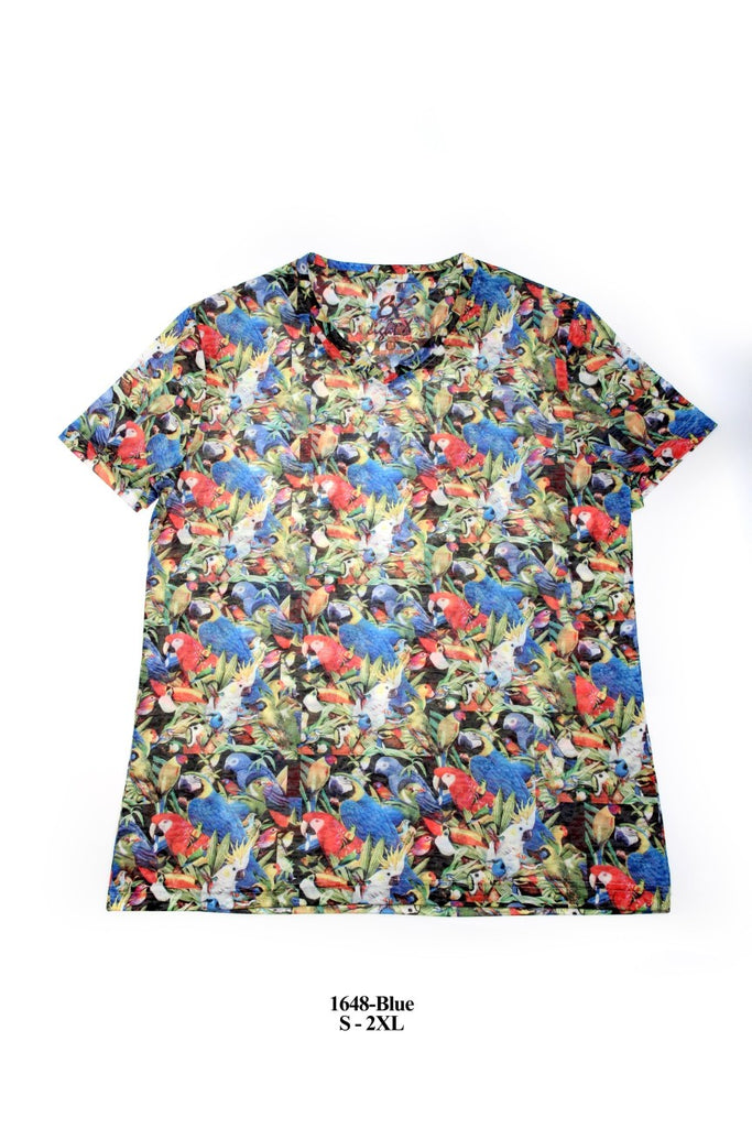 Tropical Parrot Print V-Neck T-Shirt All Over Print T-Shirts EightX   