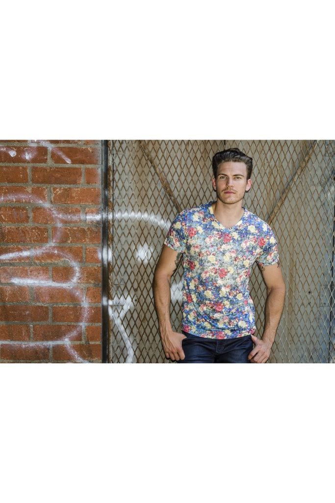 Multi Floral V-Neck T-Shirt All Over Print T-Shirts EightX   