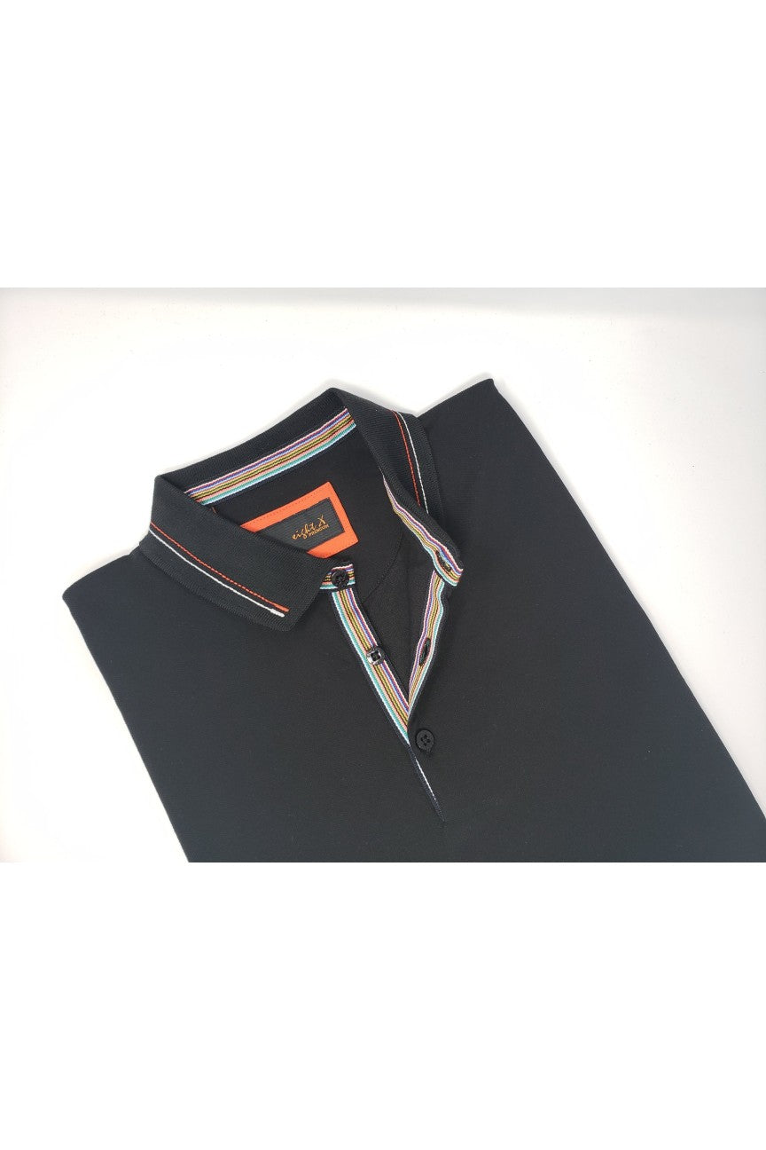 Black Polo With Colorful Trim Polos EightX