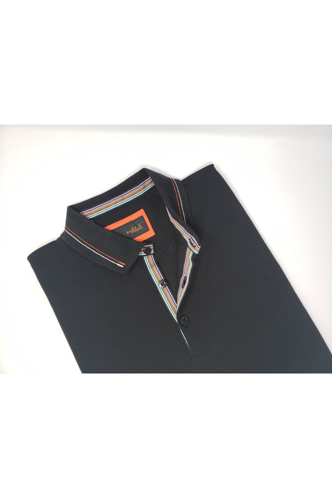 Black Polo With Colorful Trim Polos EightX   