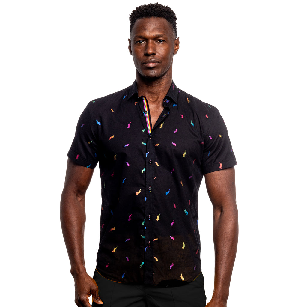 Parrot Punch Foil Short Sleeve Shirt - Black Short Sleeve Button Down Eight-X   