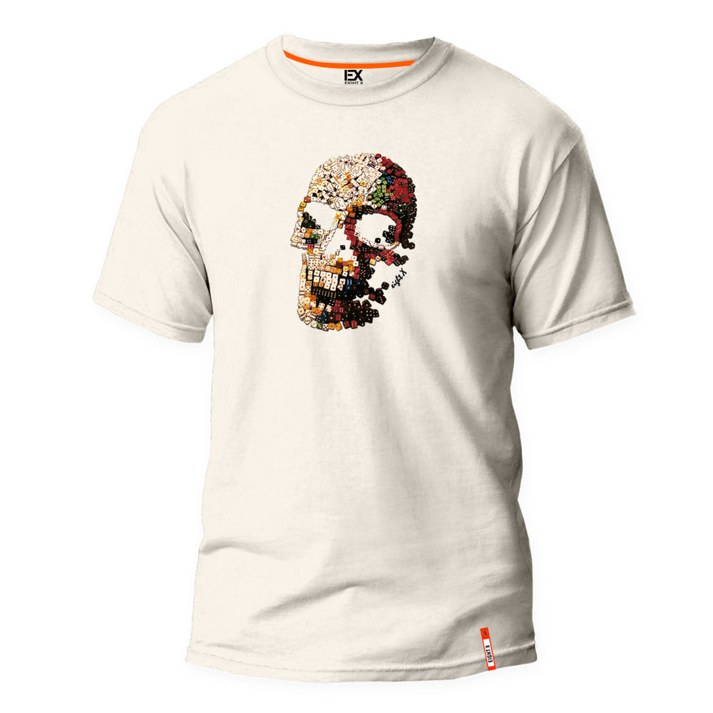 raised textured skull graphic shirt in off white