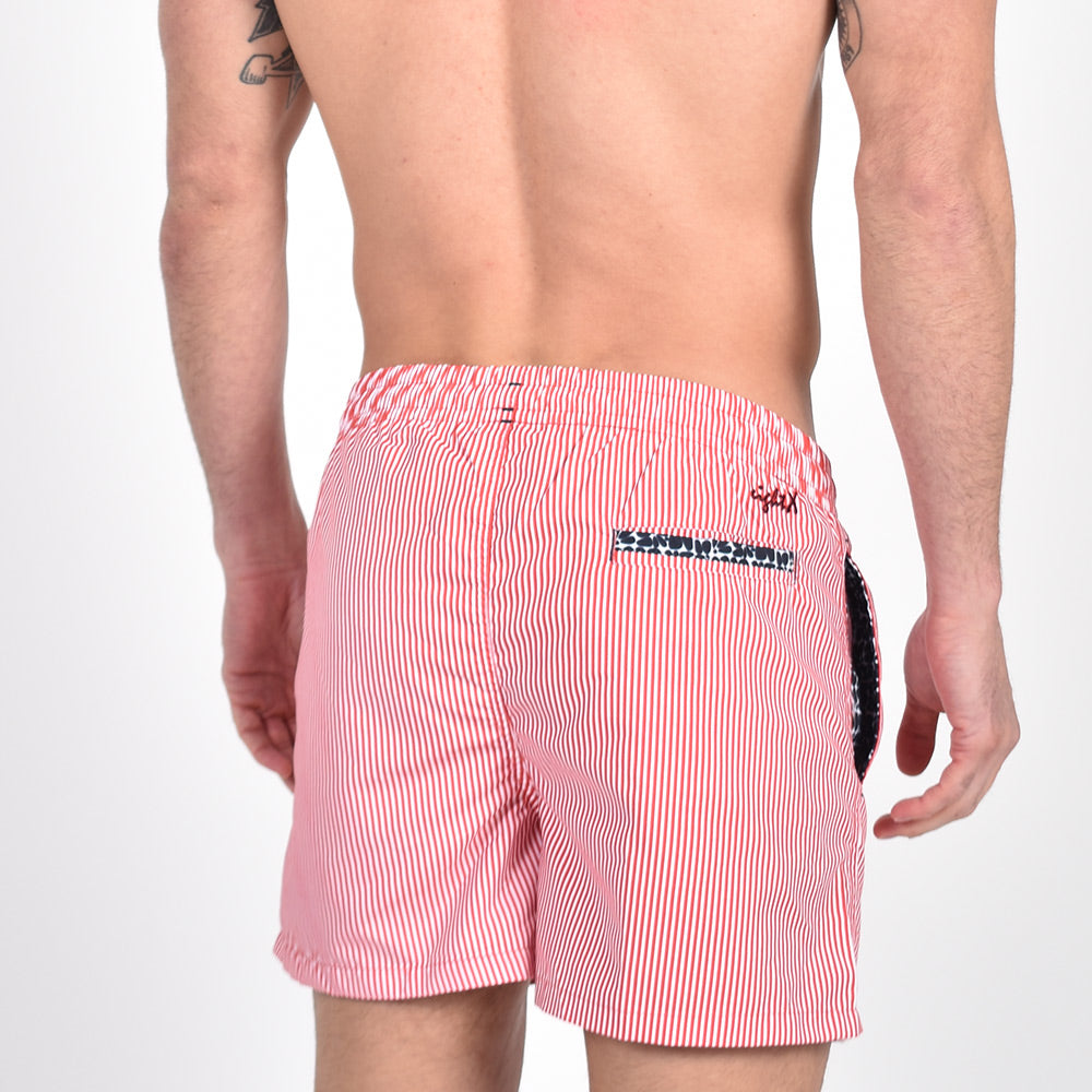 Red Stripe Print Swim Trunks Swim Trunks Eight-X   