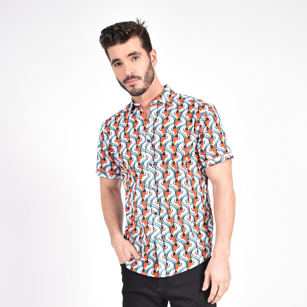 parrot dress shirt Men's Hawaiian Embroidery Shirt - Parrot Leaf