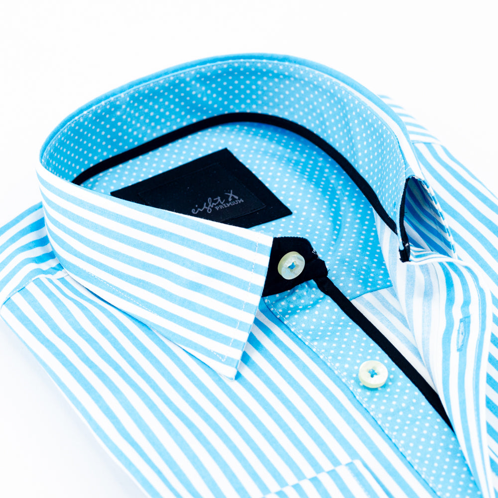 Camisa blanca con botones y ribete de cuadros azules – Eight-X