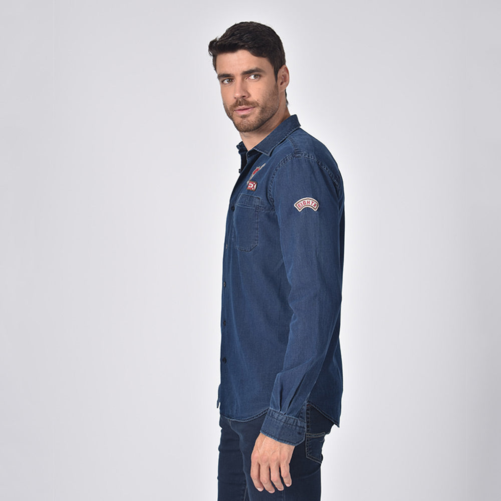 Denim Super Eight- X Patch Button Down Shirt Long Sleeve Button Down Eight-X   