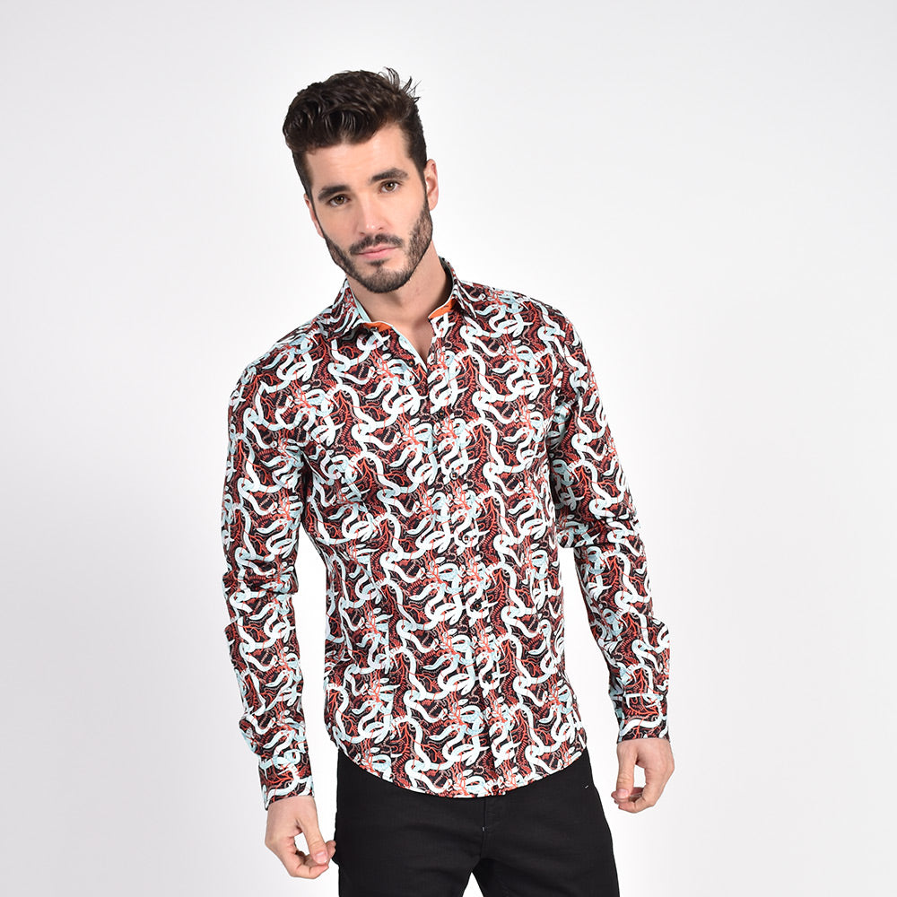 Red Ivy and Mint Serpent Button Down Shirt Long Sleeve Button Down Eight-X   