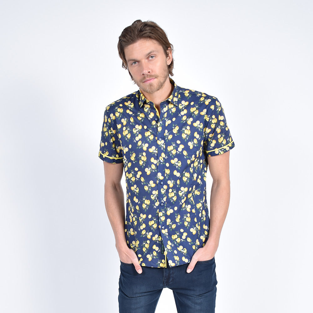 Lemon Melody Print Short Sleeve Shirt Short Sleeve Button Down Eight-X   