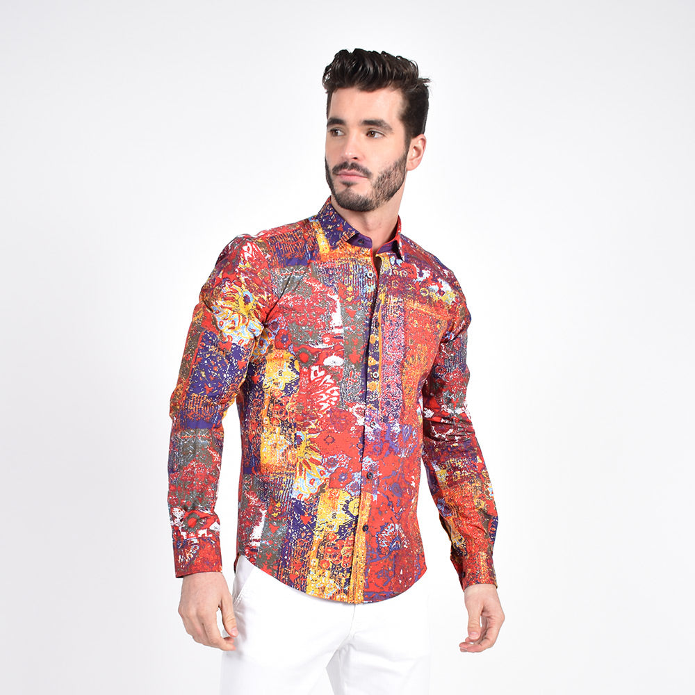 Multi Color Stucco Painting Button Down Shirt Long Sleeve Button Down Eight-X   