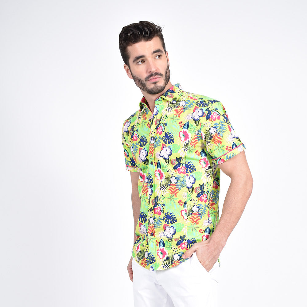 Lime Green Hawaiian Short Sleeve Shirt Short Sleeve Button Down Eight-X   