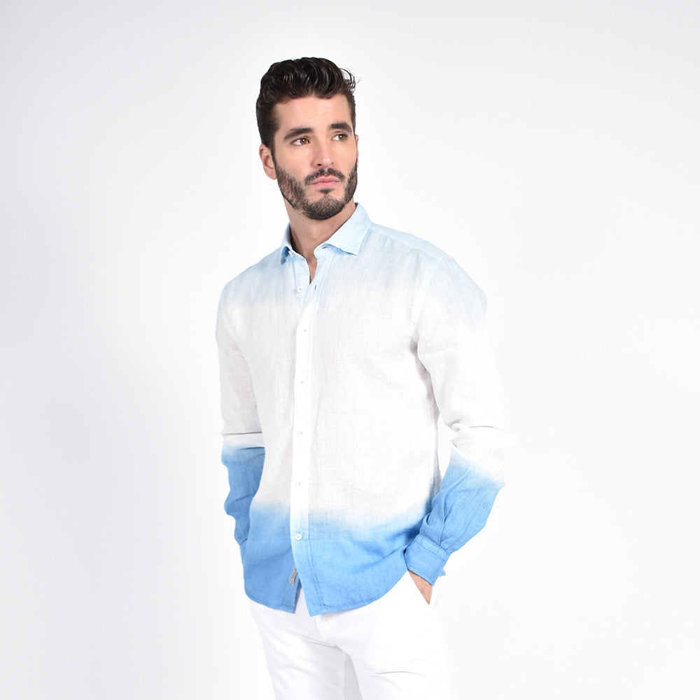 Blue Ombré Linen Shirt Long Sleeve Button Down Eight-X   