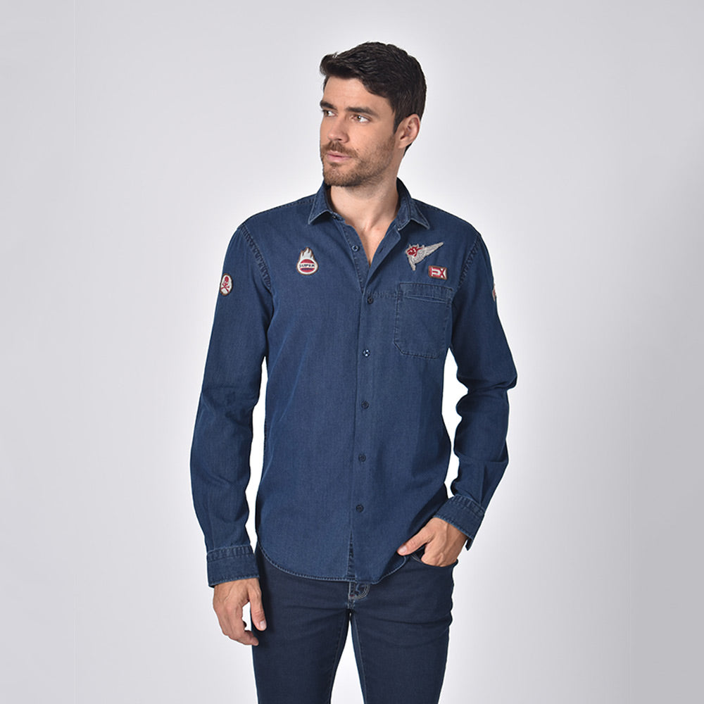 Denim Super Eight- X Patch Button Down Shirt Long Sleeve Button Down Eight-X   