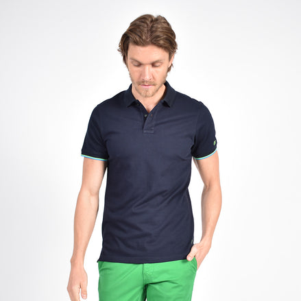 Navy Polo with Double Sided Collar with Stripes Polos Eight-X