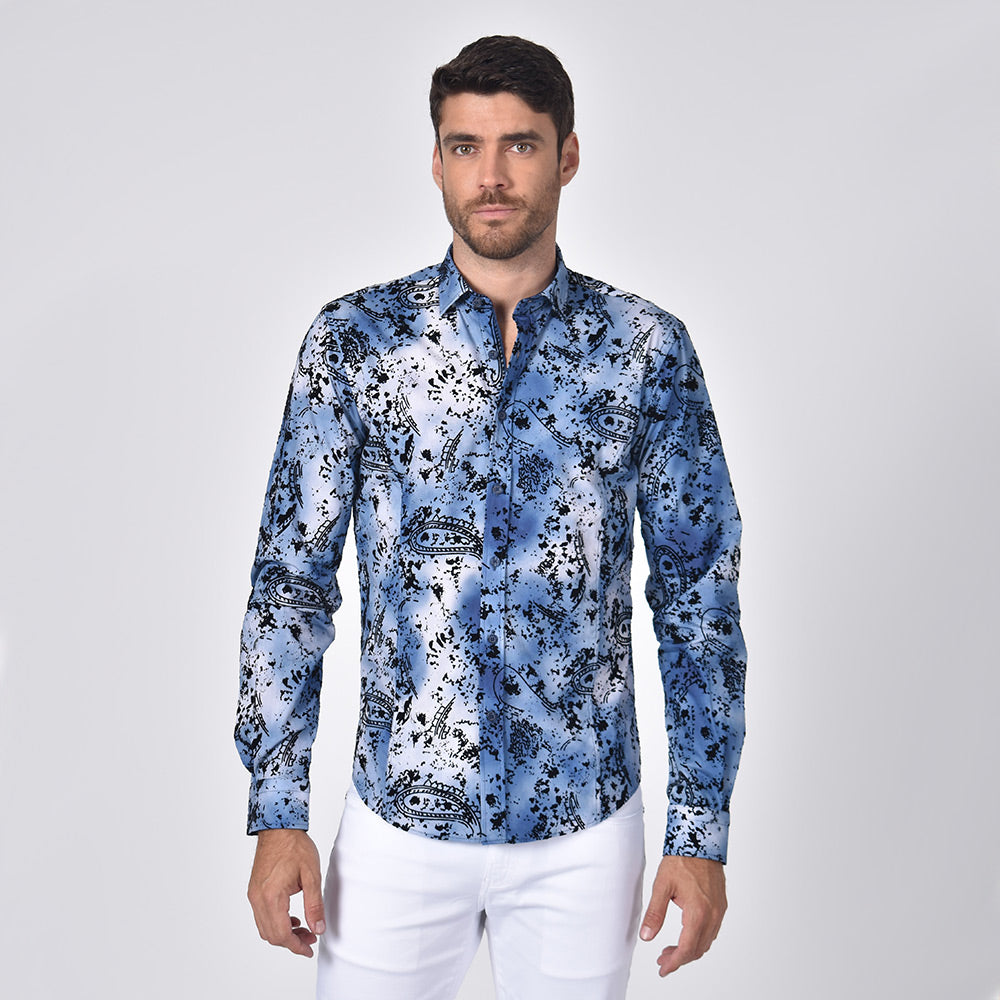 Fade Out Flocking Button Down Shirt Long Sleeve Button Down Eight-X   
