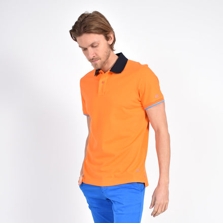 Orange Polo with Double Sided NavyCollar with Multi colored Stripes Polos Eight-X