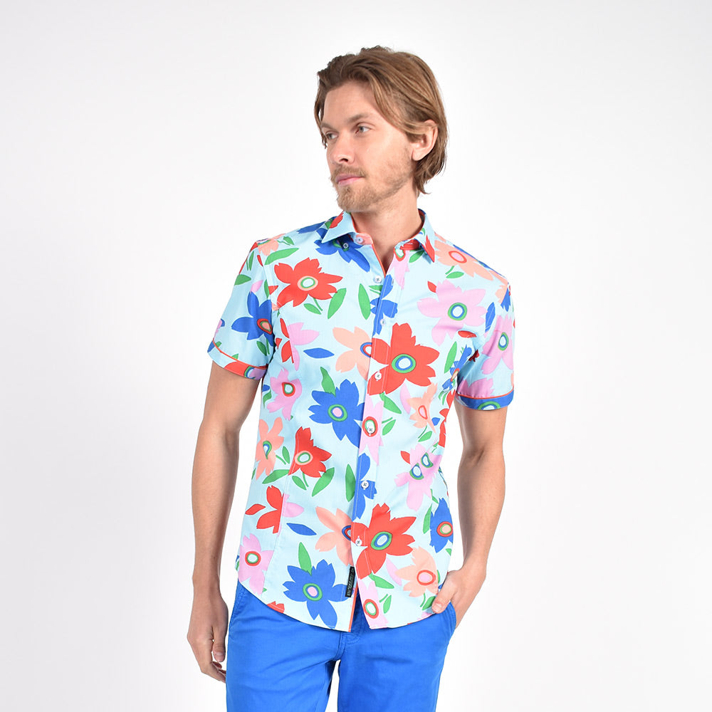 Coral Pop Art Short Sleeve Shirt Short Sleeve Button Down Eight-X   