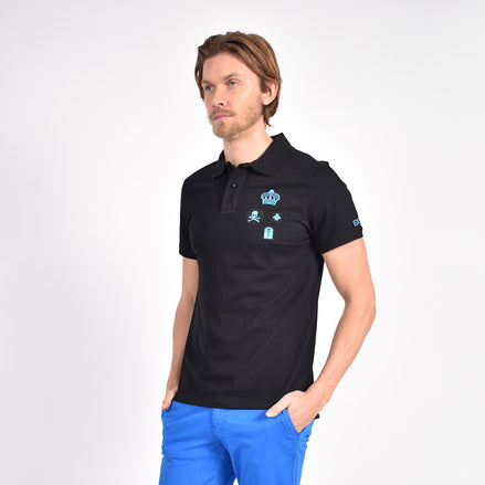 Black Multi Patch Polo Polos Eight-X