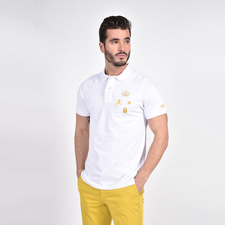 White Multi Patch Polo Polos Eight-X