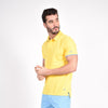Yellow Polo with Double Sided Collar with Blue and White Ribbed Texture Polos Eight-X