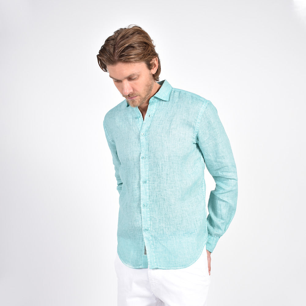 Solid Mint Linen Shirt Long Sleeve Button Down Eight-X   