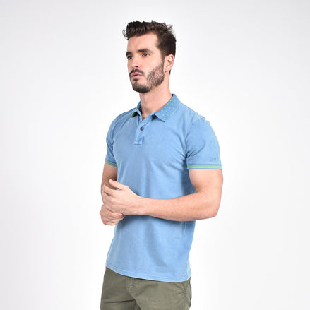 Indigo Jacquard Polo with Double Sided Print Collar Polos Eight-X