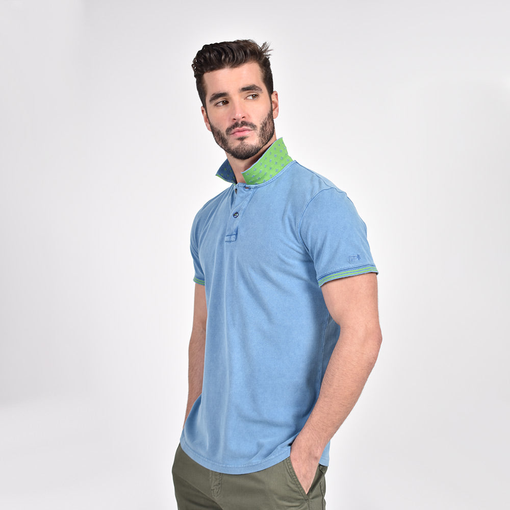 Indigo Jacquard Polo with Double Sided Print Collar Polos Eight-X   