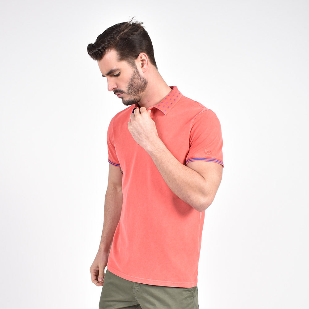 Coral Jacquard Polo with Double Sided Print Collar Polos Eight-X   