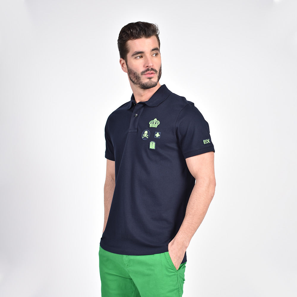 Navy Multi Patch Polo Polos Eight-X   
