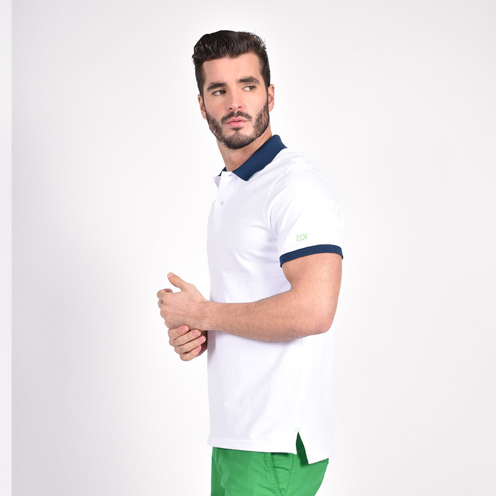 White with Double Sided Navy and Green Paisley Print Collar Polos Eight-X   