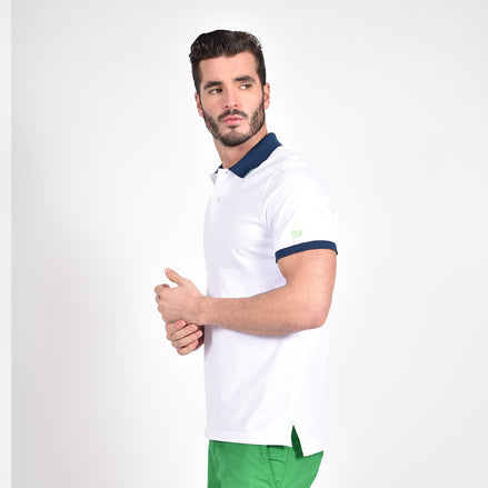 White with Double Sided Navy and Green Paisley Print Collar Polos Eight-X