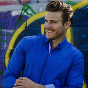 Royal Blue Paisley Button Down Jacquard Shirt Long Sleeve Button Down EightX   