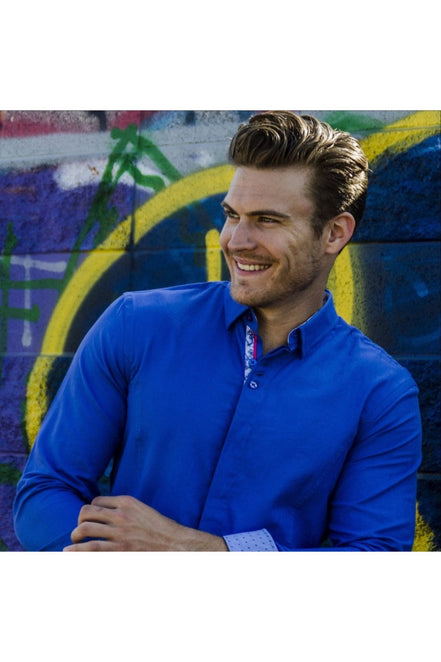 Royal Blue Paisley Button Down Jacquard Shirt Long Sleeve Button Down EightX   