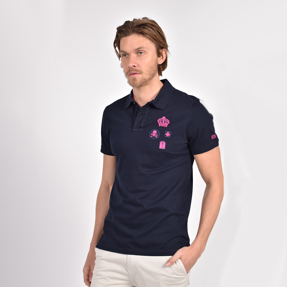 Navy Multi Fuchsia Patch Polo Polos Eight-X