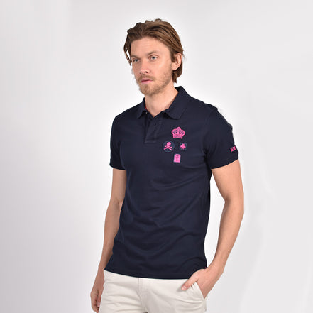 Navy Multi Fuchsia Patch Polo Polos Eight-X