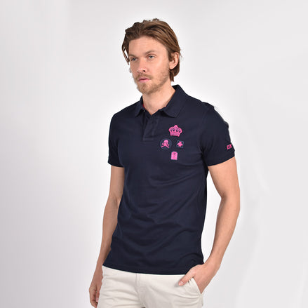 Navy Multi Fuchsia Patch Polo Polos Eight-X