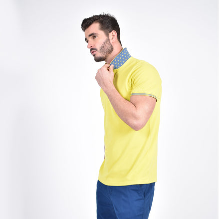 Bright Yellow Jacquard Polo with Double Sided Print Collar Polos Eight-X