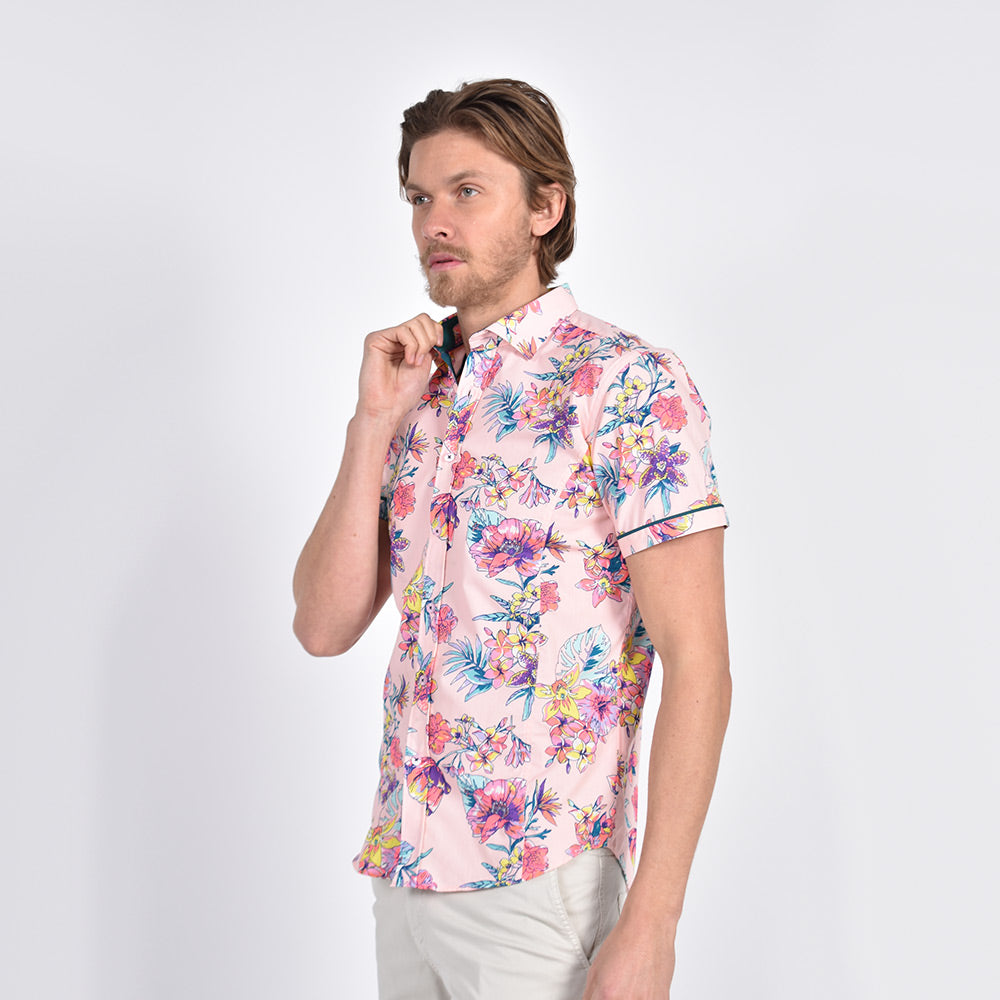 Pink Bird of Paradise Short Sleeve shirt Short Sleeve Button Down Eight-X   