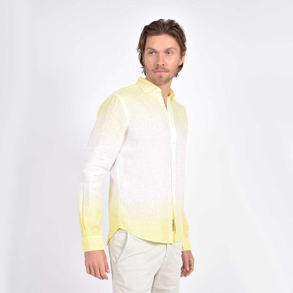 Yellow Ombré Linen Shirt Long Sleeve Button Down Eight-X   