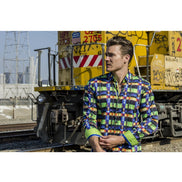 Multi Color Modern Button Down Shirt W/Lime Trim Long Sleeve Button Down EightX   
