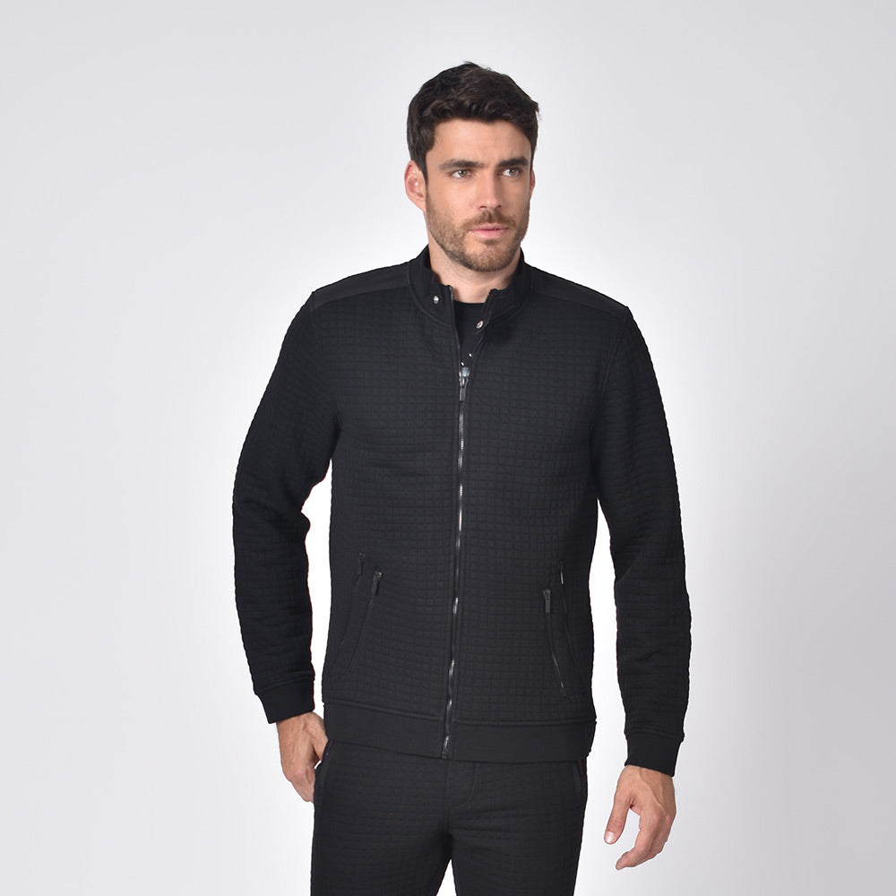 Black Quilted Moto Jacket Sweatshirts Eight-X   